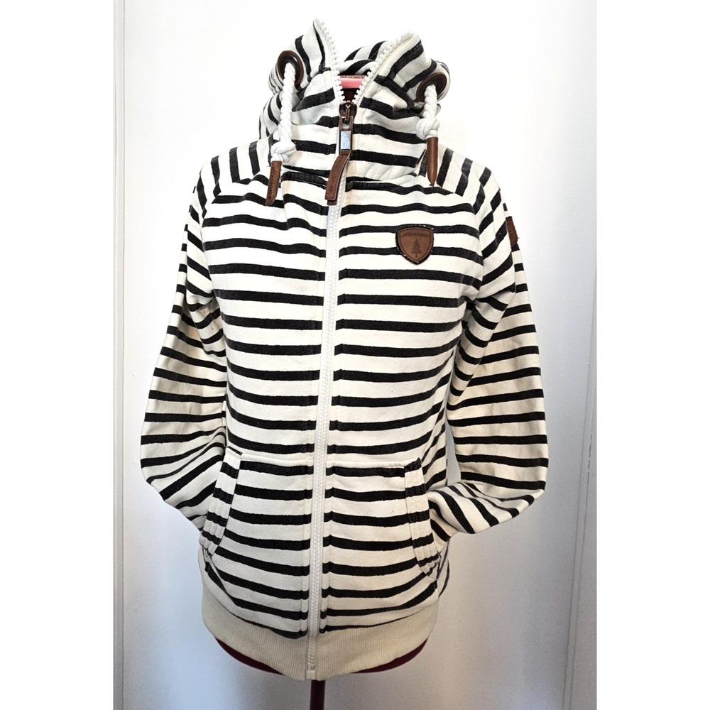 Wanakome Hera Striped Full Zip Hoodie Womens S Cowl Neck Heavyweight Sweatshirt